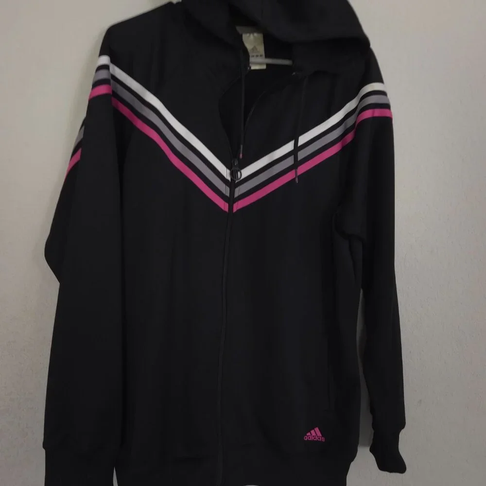 Adidas Essentials Warm-Up Slim 3 Striped Track Jacket Size XL - Black / Pink - Picture 2 of 8